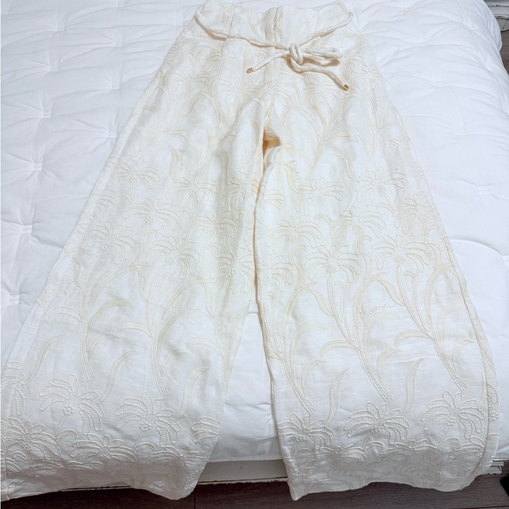 Roame Cream Floral Embroidered Linen Pants size 0 NWOT - Picture 2 of 5